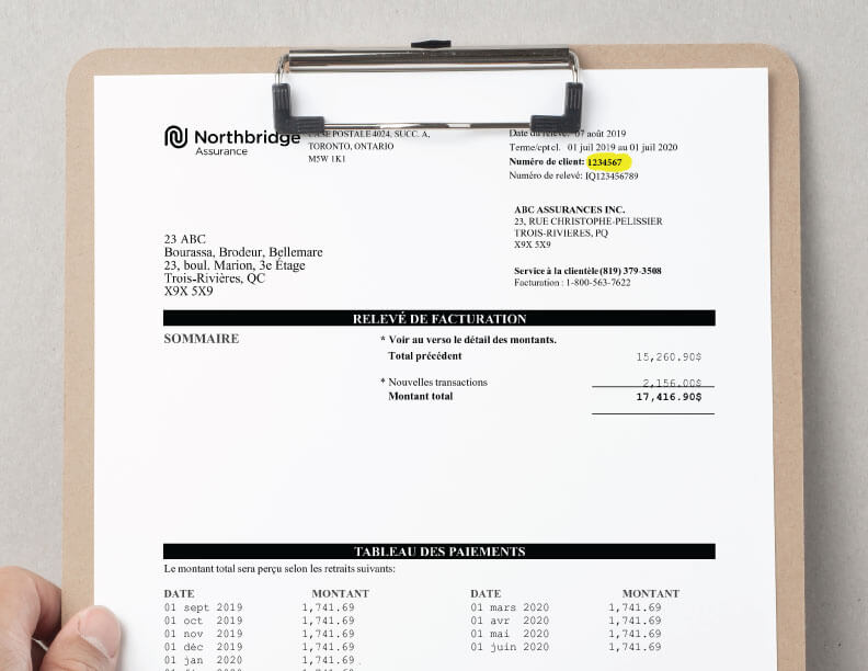 Image indiquant où trouver votre numéro de client